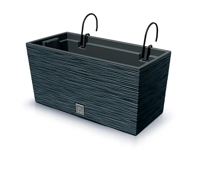Macetero color antracita, con depósito y ganchos para colgar, colección FURU, de 39,5 x 18,5 x 19,5 cm, capacidad de 8 L.