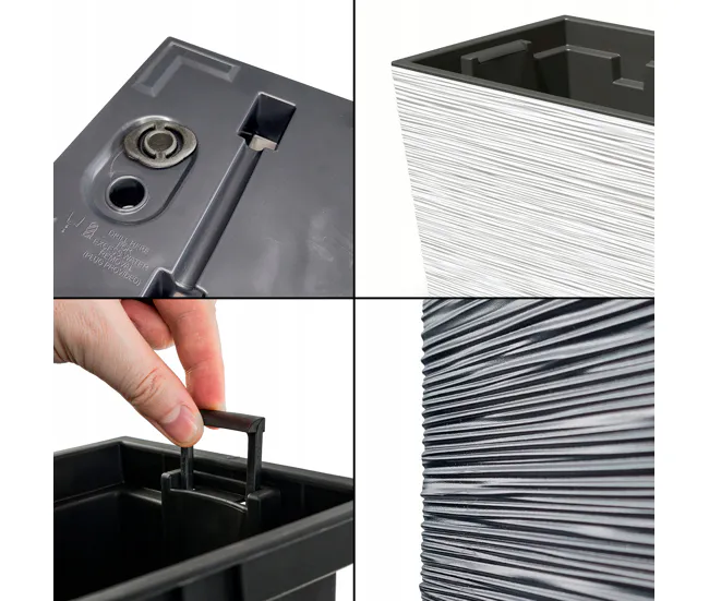 Macetero color antracita, con depósito y ganchos para colgar, colección FURU, de 39,5 x 18,5 x 19,5 cm, capacidad de 8 L.