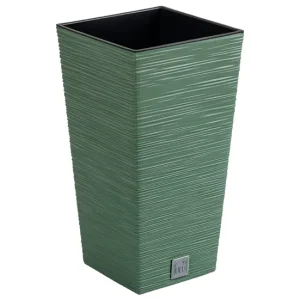 Macetero color verde tierra, con depósito, colección FURU, de 39,5 x 39,5 x 75,5 cm, capacidad de 37 L.