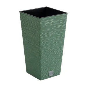 Macetero color verde tierra, con depósito, colección FURU, de 20 x 20 x 38 cm, capacidad de 5 L. para Cultivo de Hierbas
