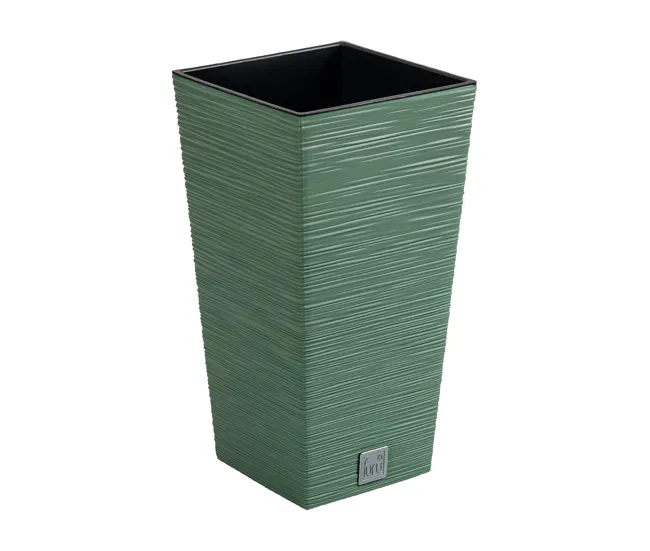 Macetero color verde tierra, con depósito, colección FURU, de 20 x 20 x 38 cm, capacidad de 5 L. para Cultivo de Hierbas