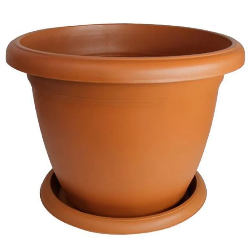 Macetero con plato 22L PVC marrón nítido Ø42x31 cm
