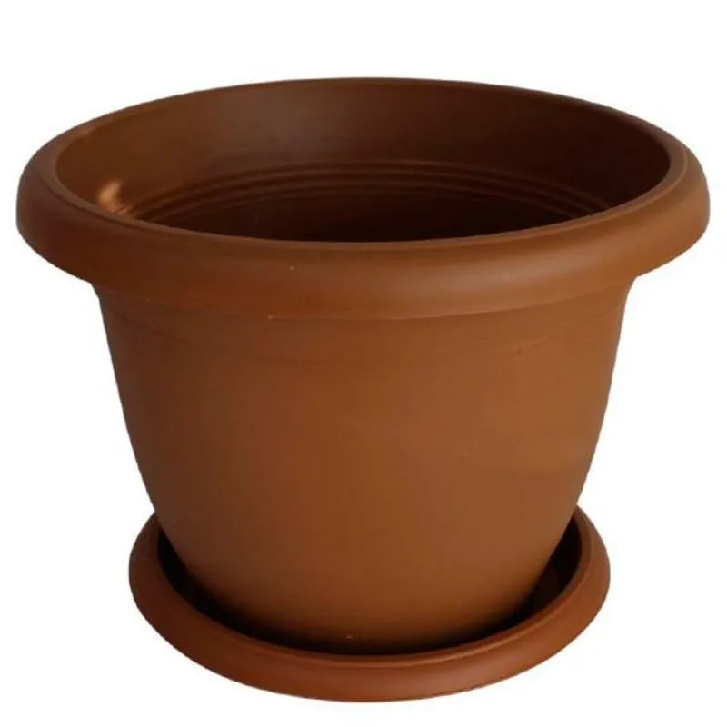 Macetero con plato 9L PVC marrón turbio Ø31x21,5 cm