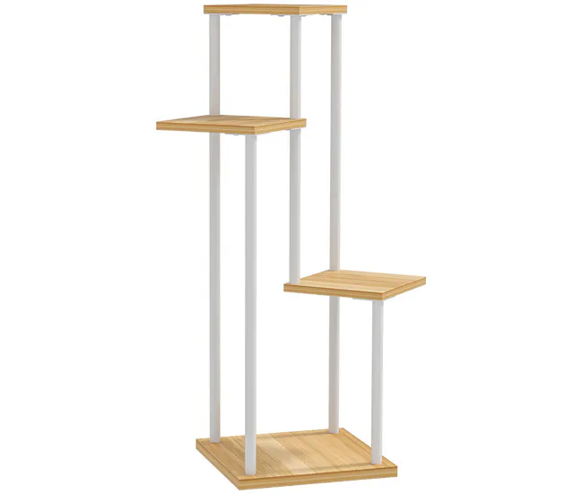 Outsunny Estanterí para Plantas de 4 Niveles Soporte para Plantas de Madera y Acero con 4 Estantes Cuadrados Soporte para...