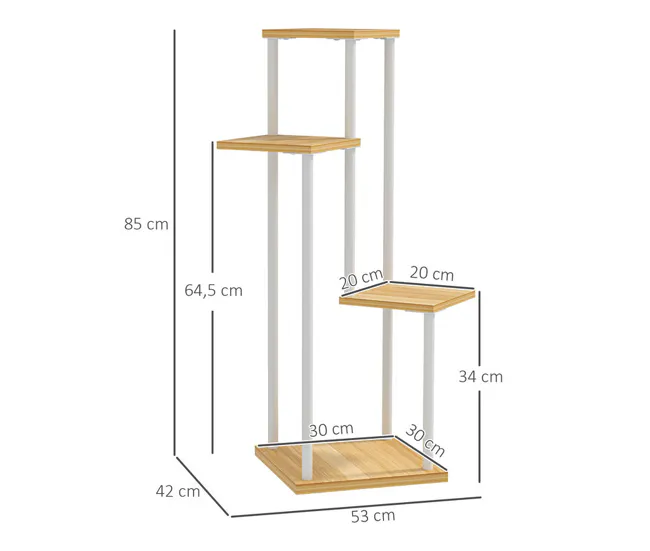Outsunny Estanterí para Plantas de 4 Niveles Soporte para Plantas de Madera y Acero con 4 Estantes Cuadrados Soporte para...