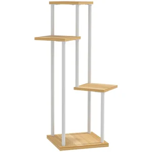 Outsunny Estanterí para Plantas de 4 Niveles Soporte para Plantas de Madera y Acero con 4 Estantes Cuadrados Soporte para...