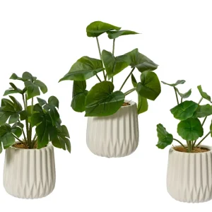Planta Artificial Scindapsus, Hoja de Loto y Monstera en Maceta Blanca