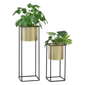 Set de 2x soportes para plantas Mettet - metálico 46 x 21 x 21 cm y 70 x 25 x 25 cm Negro y Dorado