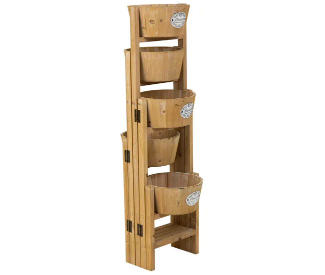 Soporte con 5 Cestos de madera Marron