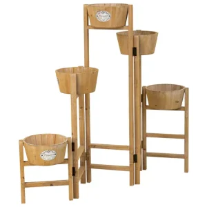 Soporte con 5 Cestos de madera Marron