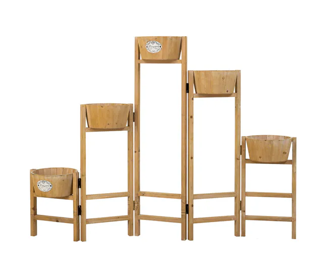 Soporte con 5 Cestos de madera Marron