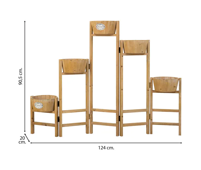 Soporte con 5 Cestos de madera Marron
