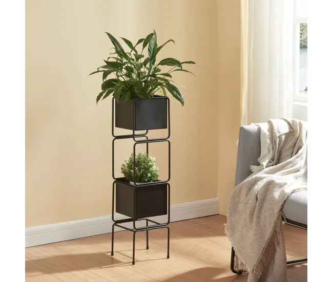Soporte para plantas Sveio 2 niveles metálico 76x20x20 cm - Negro