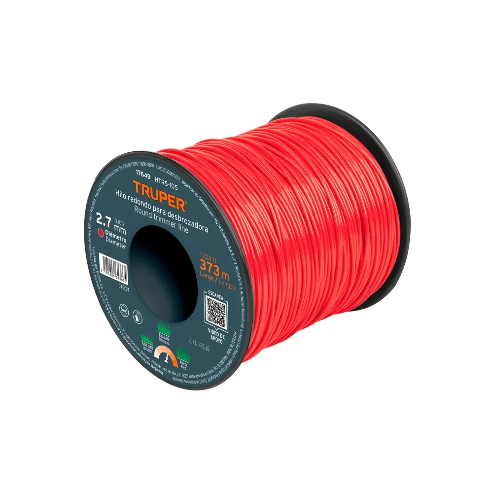 Hilo Redondo Para Desbrozadora, Carrete, 373 m, 2.7 mm, Truper 17649