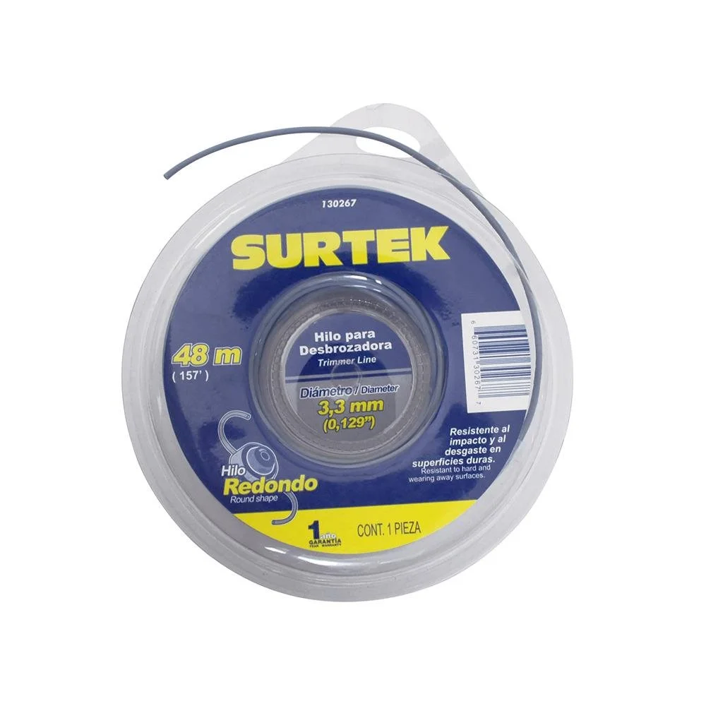 Nailon para desbrozadora en doble blíster 3.3Mm x 48 mt surtek.