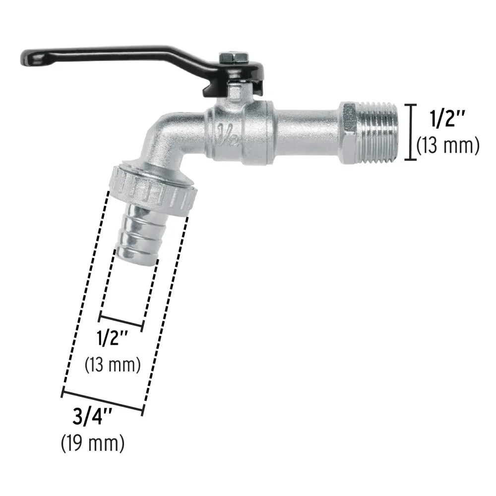 Conexión para Manguera Llave de esfera, 1/2" de cinc, Pretul