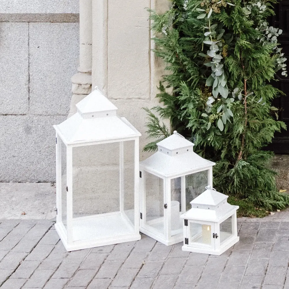 Farol de Madera de Abeto con Acero Blanco