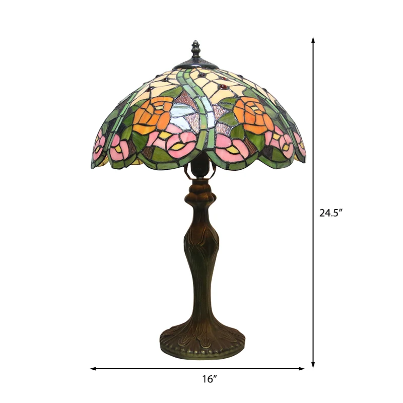 Lampe d'appoint en forme de dôme de Style rétro, vitrail, 1/2 lumières, lampe de Table colorée avec motif de fleurs en Plá...