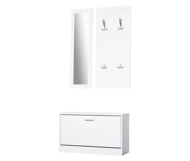 HOMCOM Conjunto de Muebles de Entrada Recibidor Pasillo Set de 3 Piezas Zapatero Espejo Perchero con 4 Ganchos para Colgar...