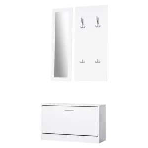 HOMCOM Conjunto de Muebles de Entrada Recibidor Pasillo Set de 3 Piezas Zapatero Espejo Perchero con 4 Ganchos para Colgar...