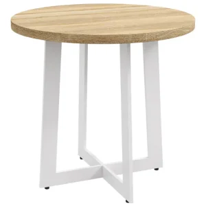 HOMCOM Mesa de Comedor Redonda para 4 Personas Mesa de Cocina Moderna con Tablero de Madera y Base de Acero Cruzada para S...