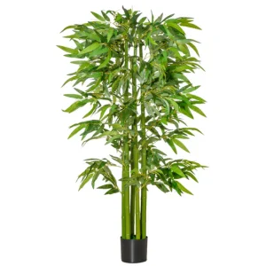 HOMCOM Árbol de Bambú Artificial 160 cm Planta Artificial con 975 Hojas y Maceta Planta Artificial Decorativa para Interio...