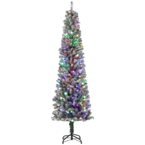 HOMCOM Árbol de Navidad 225 cm Árbol de Navidad con Luces LED de Dos Colores 519 Ramas Control Remoto y Soporte de Acero Á...