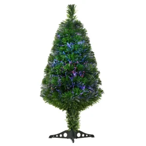 HOMCOM Árbol de Navidad 90cm Artificial Árbol con Soporte Fibra Óptica 4 Colores Verde Puro Material PVC