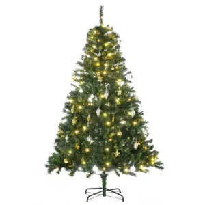 HOMCOM Árbol de Navidad con Luces LED Árbol Artificial 180 cm con 745 Ramas Bolas Adornos y Soporte de Acero Ø112x180 cm V...