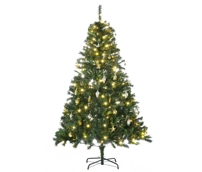 HOMCOM Árbol de Navidad con Luces LED Árbol Artificial 180 cm con 745 Ramas Bolas Adornos y Soporte de Acero Ø112x180 cm V...