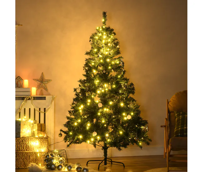 HOMCOM Árbol de Navidad con Luces LED Árbol Artificial 180 cm con 745 Ramas Bolas Adornos y Soporte de Acero Ø112x180 cm V...