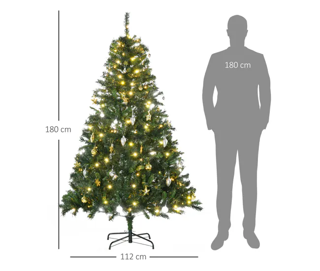HOMCOM Árbol de Navidad con Luces LED Árbol Artificial 180 cm con 745 Ramas Bolas Adornos y Soporte de Acero Ø112x180 cm V...