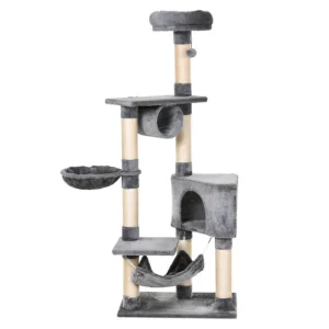 PawHut Árbol Rascador para Gatos 154 cm de Altura Torre para Gatos con Plataformas Túnel Hamaca y Postes de Rascado de Sis...