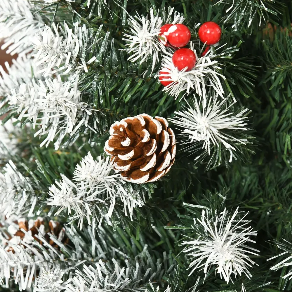 Árbol de Navidad Homcom 618 ramas efecto nevado con decoraciones verde Ø65x180 cm