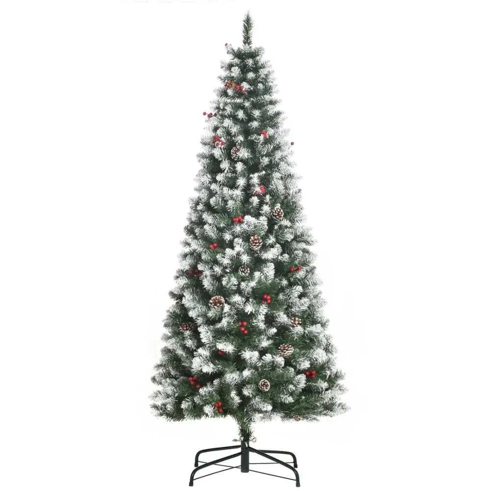 Árbol de Navidad Homcom 618 ramas efecto nevado con decoraciones verde Ø65x180 cm