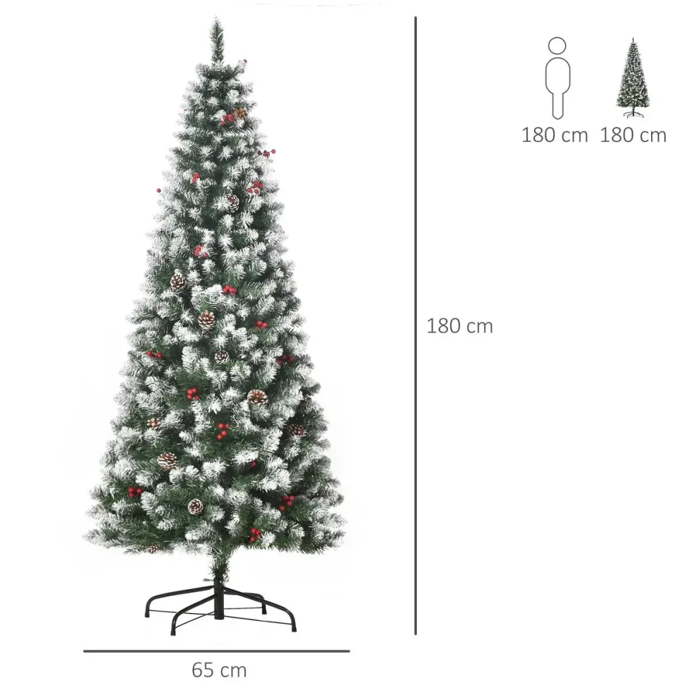 Árbol de Navidad Homcom 618 ramas efecto nevado con decoraciones verde Ø65x180 cm