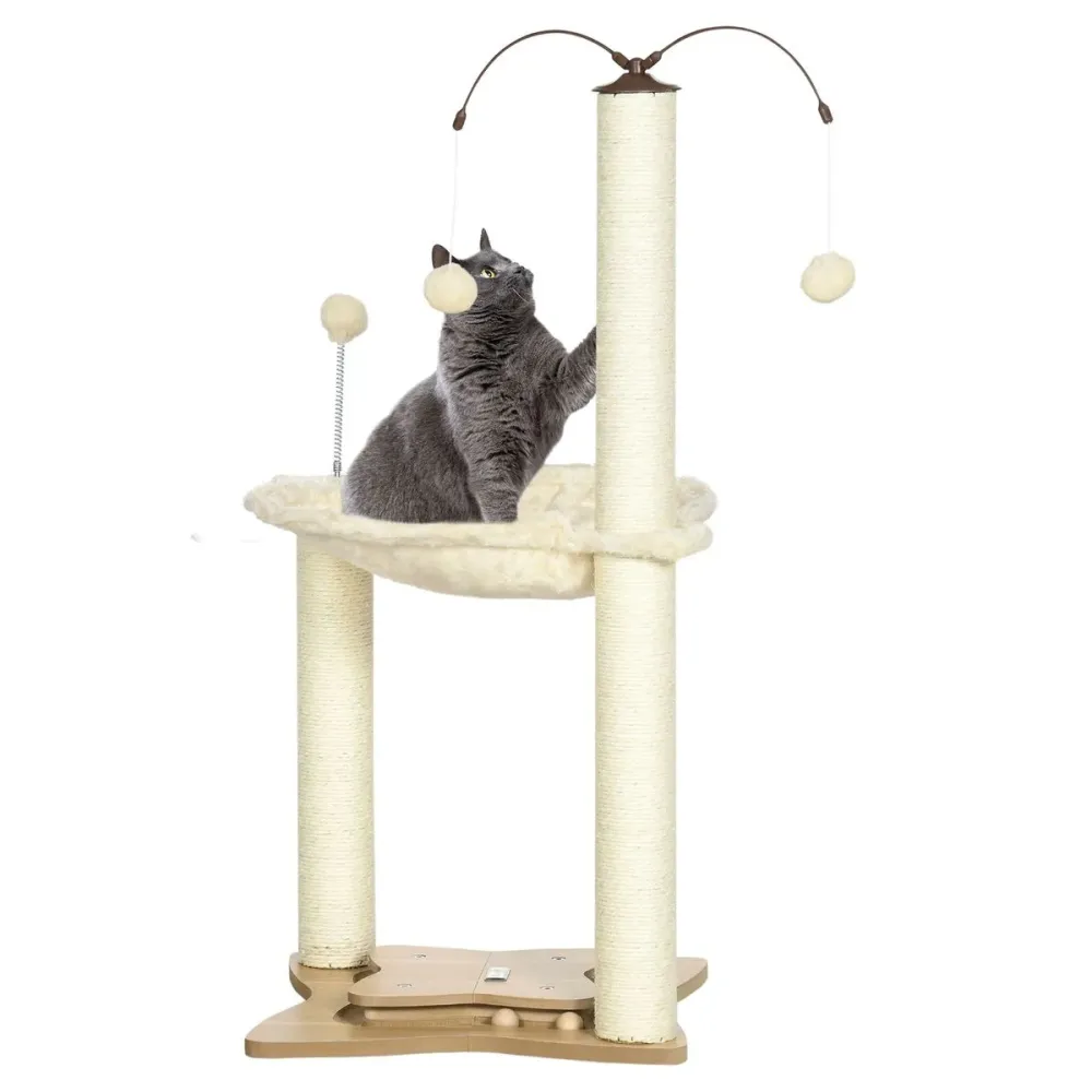 Árbol rascador Abispa PawHut con bolas + hamaca crema 90x53,5x53,5 cm