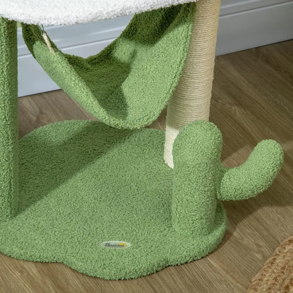 Árbol rascador Cactus PawHut con hamaca + plataforma + bola verde 90x45x45 cm