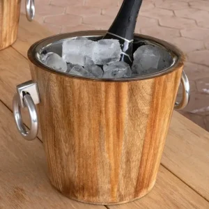 Seau à glace en bois avec anneaux format haut