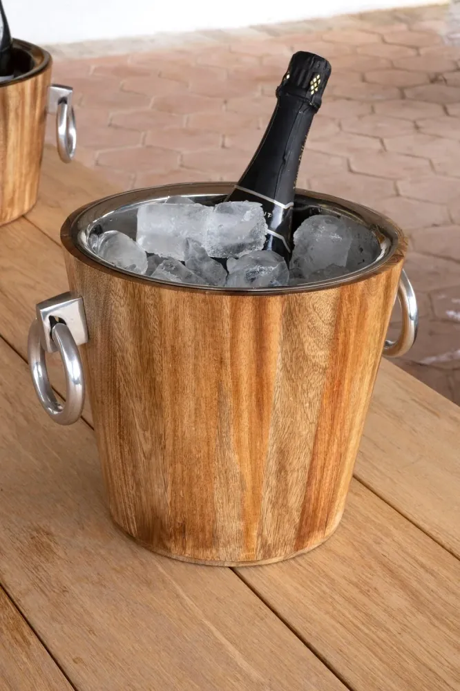 Seau à glace en bois avec anneaux format haut