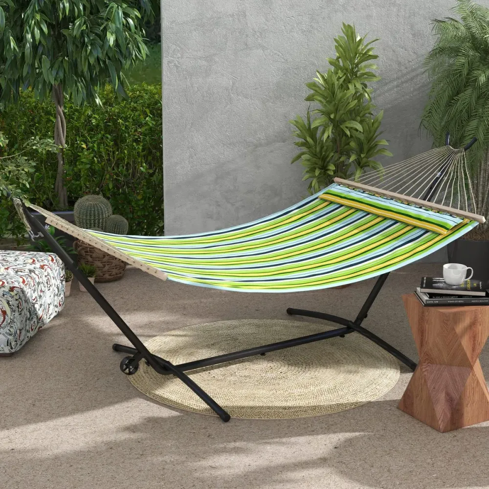 Soporte para hamacas Kea Outsunny 6 niveles de ajuste negro 115x290x120 cm con Estructura de Acero