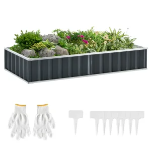 Motoazada de Gasolina Outsunny Huerto Urbano 174x90x30 cm Arriate de Jardín de Acero Presenta Guantes Jardinera Macetero R...