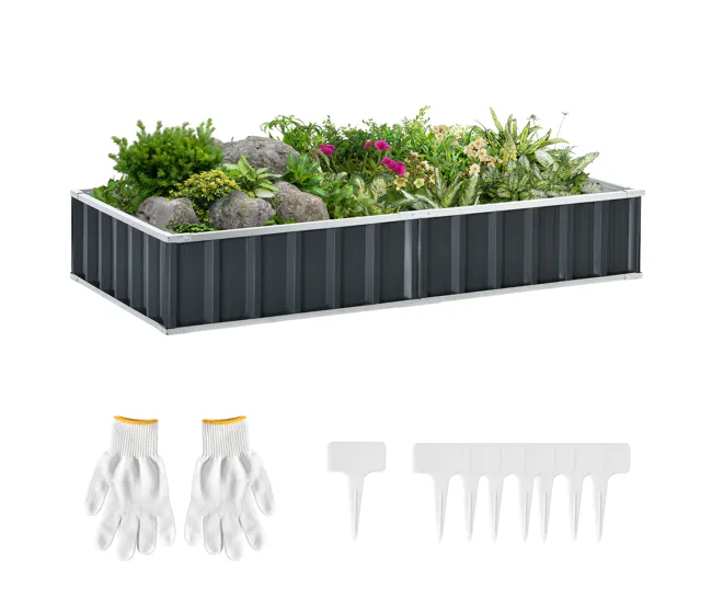 Motoazada de Gasolina Outsunny Huerto Urbano 174x90x30 cm Arriate de Jardín de Acero Presenta Guantes Jardinera Macetero R...