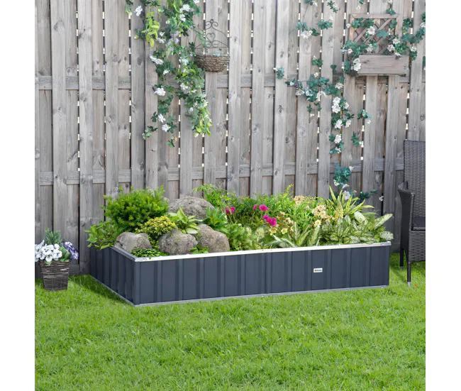 Motoazada de Gasolina Outsunny Huerto Urbano 174x90x30 cm Arriate de Jardín de Acero Presenta Guantes Jardinera Macetero R...