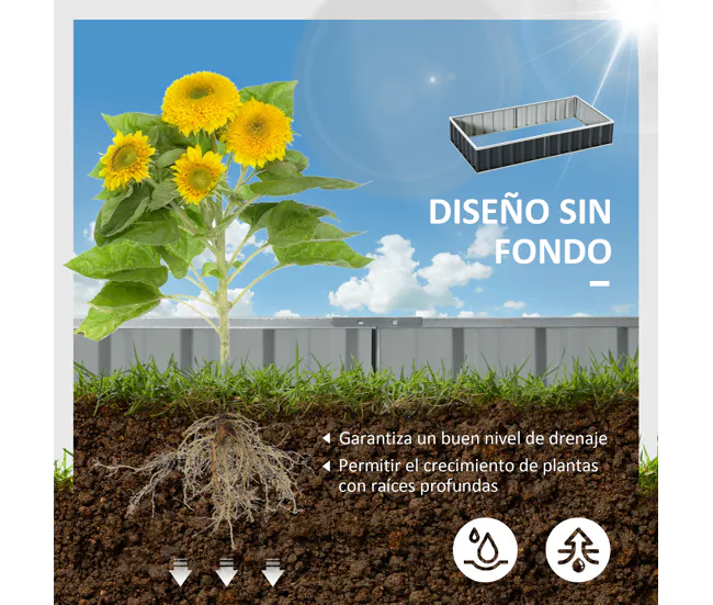 Motoazada de Gasolina Outsunny Huerto Urbano 174x90x30 cm Arriate de Jardín de Acero Presenta Guantes Jardinera Macetero R...