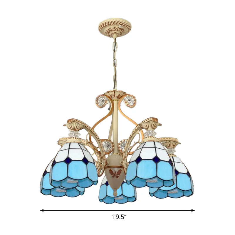 Profesional de Alta Resistencia Lampadario sospensione cupola vetro tagliato arancione/blu da 19"/19,5" con cupola 3/5 luc...