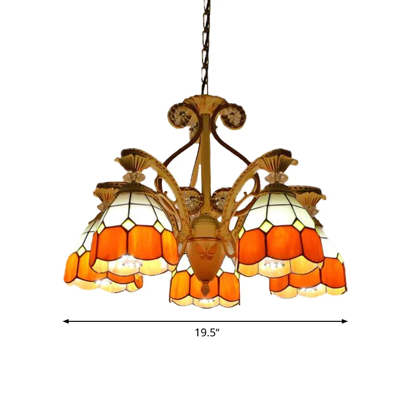 Profesional de Alta Resistencia Lampadario sospensione cupola vetro tagliato arancione/blu da 19"/19,5" con cupola 3/5 luc...