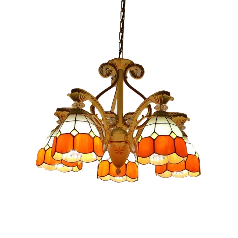 Profesional de Alta Resistencia Lampadario sospensione cupola vetro tagliato arancione/blu da 19"/19,5" con cupola 3/5 luc...