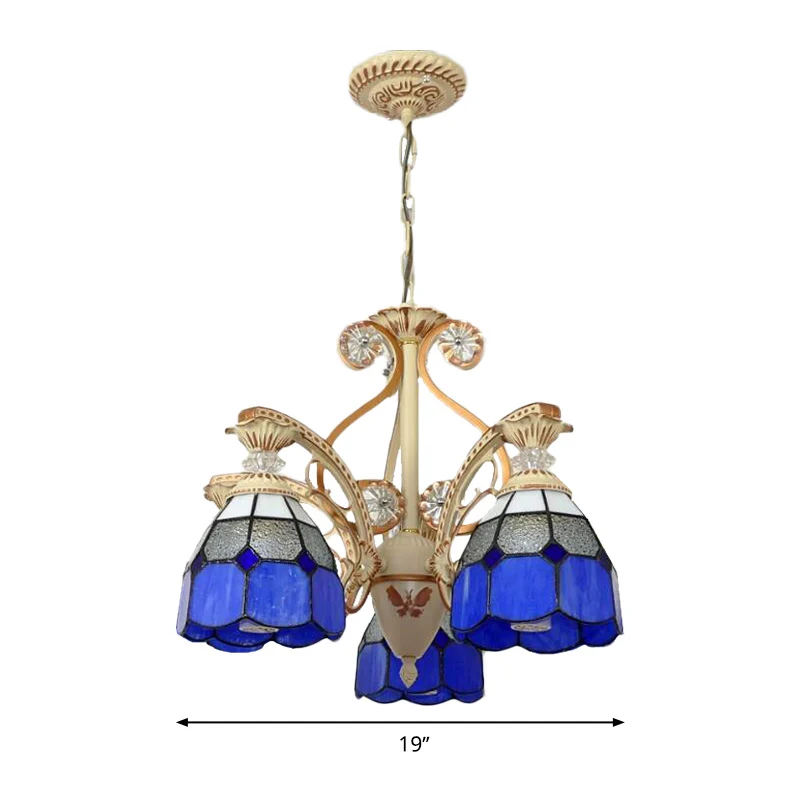 Profesional de Alta Resistencia Lampadario sospensione cupola vetro tagliato arancione/blu da 19"/19,5" con cupola 3/5 luc...