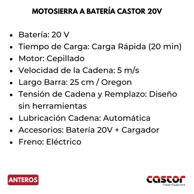 Accesorio Premium para Exteriores Motosierra Baterí Castor 20V
